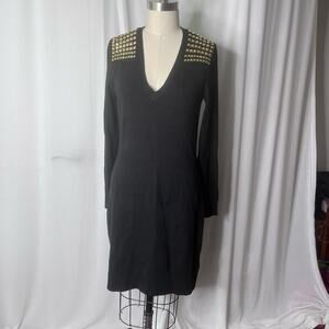 Michael Kors Studded Shoulder V-neck Black Sweater Dress Medium